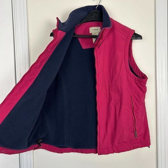 LL‎ Bean Women's Large Fleece Lined Vest Full Zip Pink with Nylon Shell - Picture 3 of 4